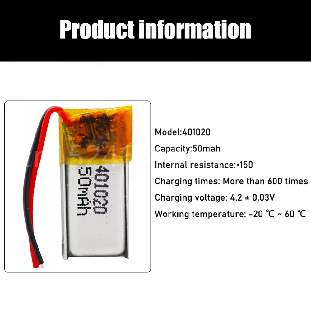 Giocattoli RC 3.7v 50mah, altoparlante Bluetooth per auto RC, auricolare Bluetooth, prodotti digitali Batteria ai polimeri di litio 3.7V 401020