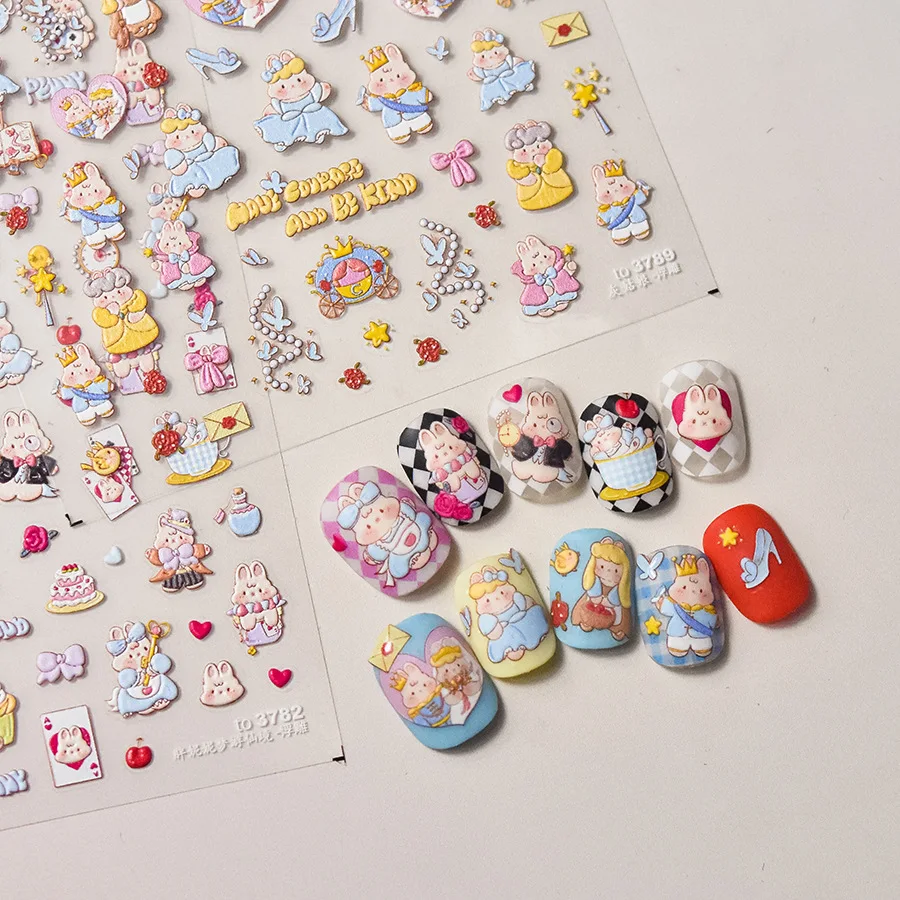 Fantasy Rabbit Summer Dreamy Adventures in Wonderland Jelly Star 5D Decals Soft Relief  Decoration Nail Art Sticker