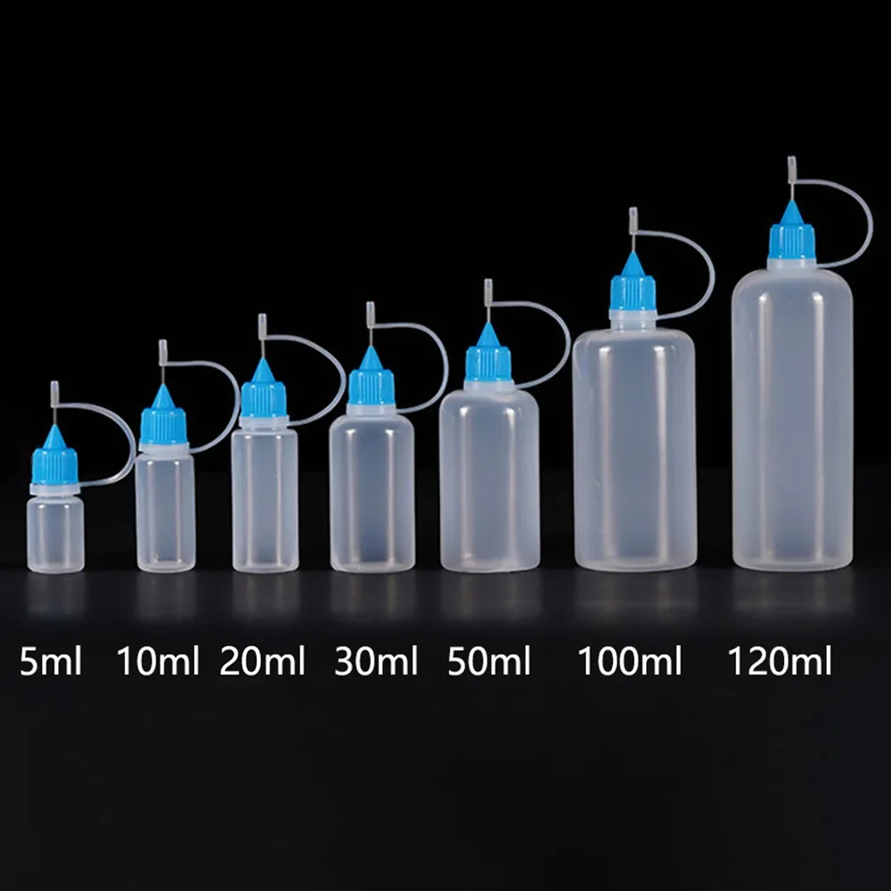 5ml 10ml 20ml 30ml 100ml 120ml PE Plastic Squeezable Tip Applicator Bottle Refillable Dropper with Needle Tip Caps Oil Bottles