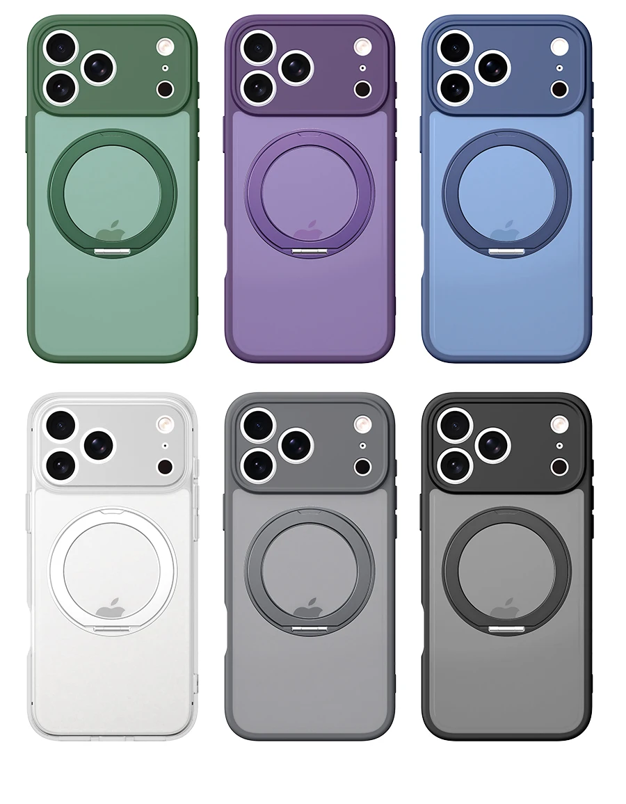 360 Rotating Magnetic Stand Case for iPhone 17 15 14 13 16 Pro Max Air for Magsafe Stress Relief Ring Holder Full Lens Cover
