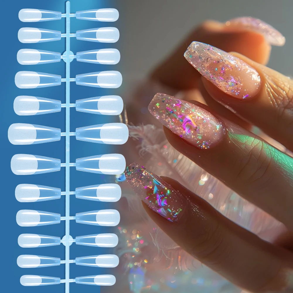 Clear Frosted Longas Unhas Falsas, Cápsula Americana Gel Caixão, Ferramentas do Sistema de Extensão de Ponta, Stiletto, Amêndoa, Quadrado, 120Pcs