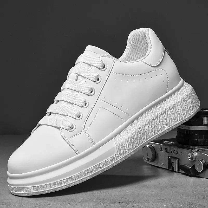 

Men's High-quality Leather Height-increasing Shoes 6cm/8cm/10cm Optional Invisible Height-increasing Fashion White Sports Shoes