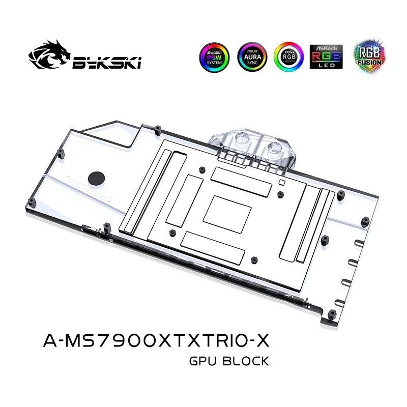 Imagem -03 - Bykski-placa Traseira de Alumínio e Bloco Gpu A-ms7900xtxtrio-x Refrigerador de Água Msi rx 7900 Xtx 5v 12v Rgb Aura Sync