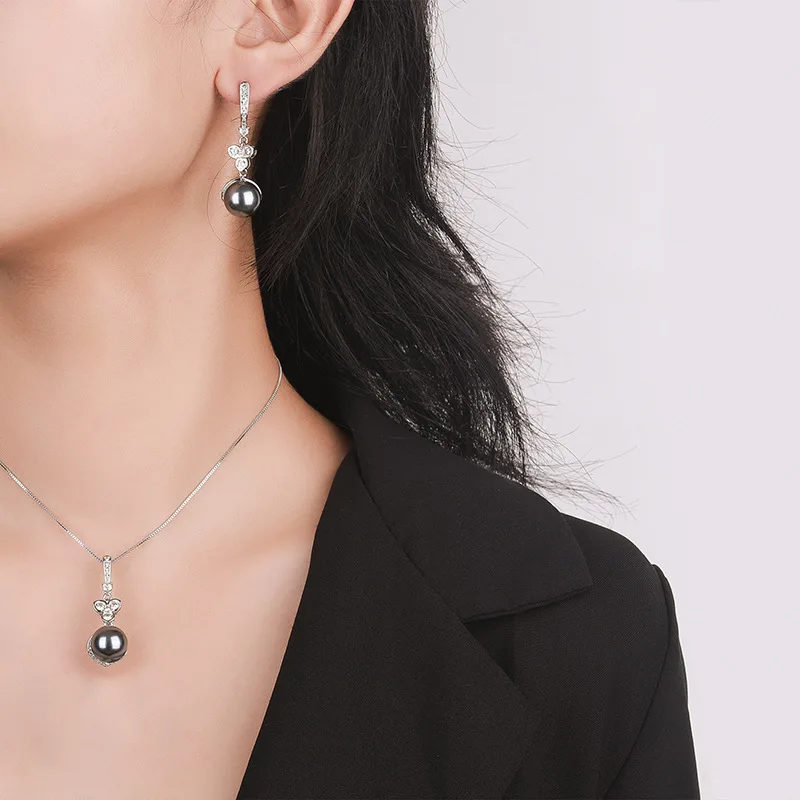 Jewelry Gold Plated Inlaid Mother-of-Pearl Pearl Fashion Diamond-Studded Simple Pearl Set 12mm