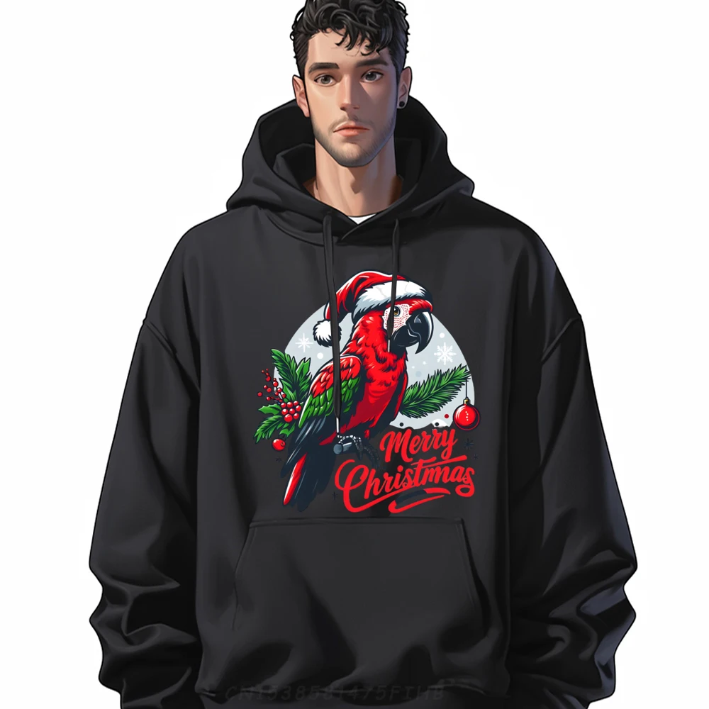 

Festive Parrot Greetings Merry Christmas Mens Designer Hoodies Camiseta Masculina Hip Hop