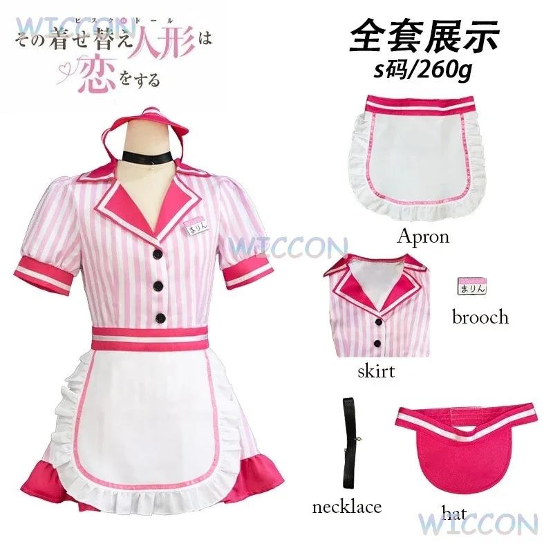 Up Marin Kitagawa-pelucas de disfraz de Darling para Halloween, traje de fiesta de Anime, traje de sirvienta Sexy de Lolita rosa, uniforme JK