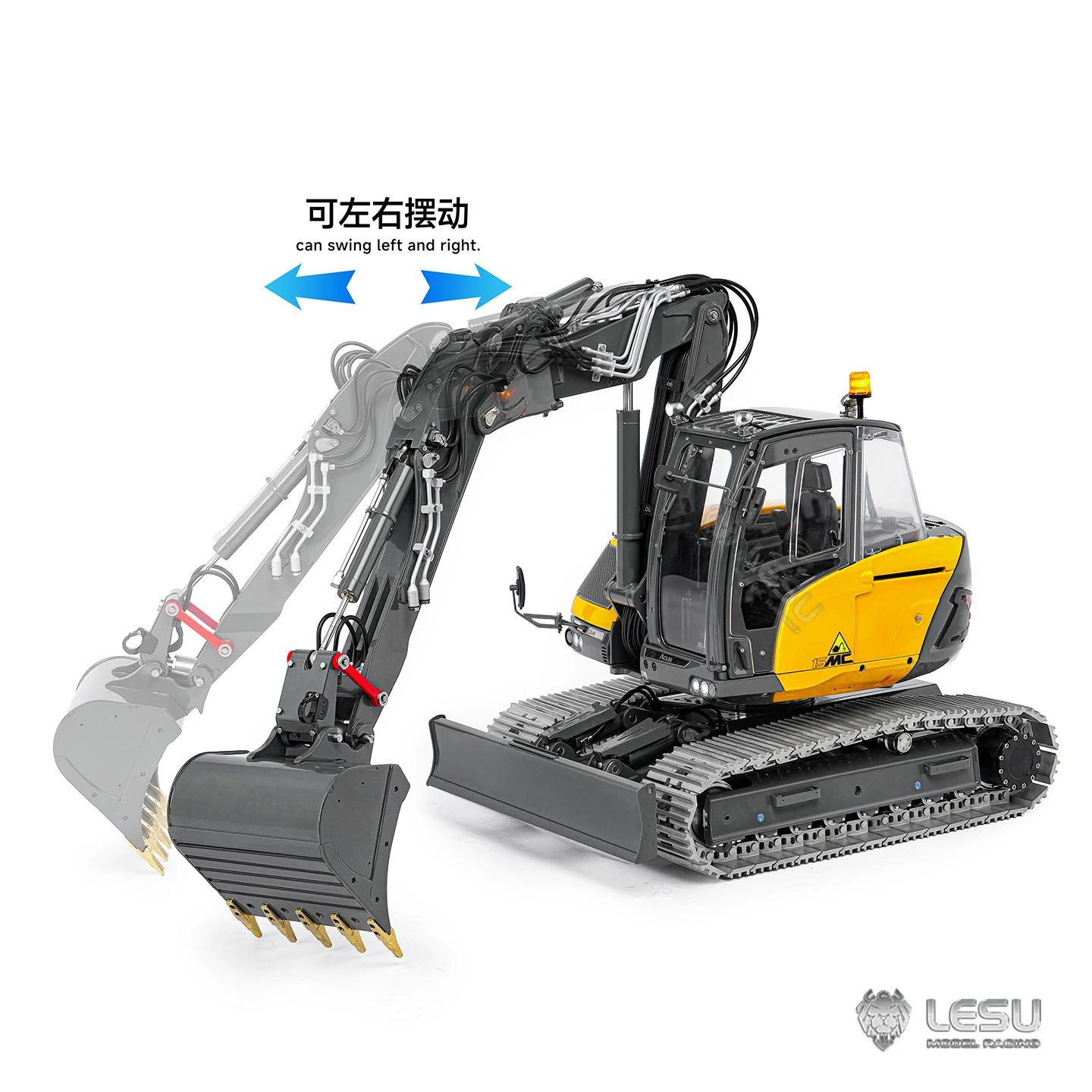 LESU 1/14 MC15 Tracked Excavator Remote Control Toy with Dual Pumps and 9 Valves Four-Section Boom BA-B0042