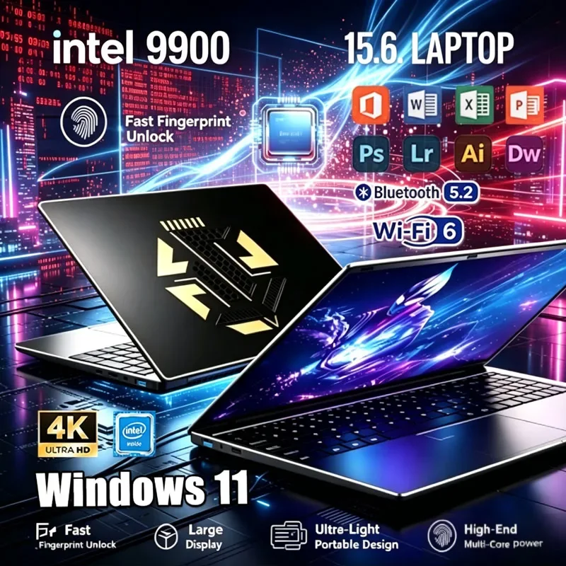 2026 15.6 Ultra Slim Laptop Intel Core I9-9900 16GB RAM 1/2TB SSD Windows 11 Fingerprint Unlock Office Game Backlight Laptop