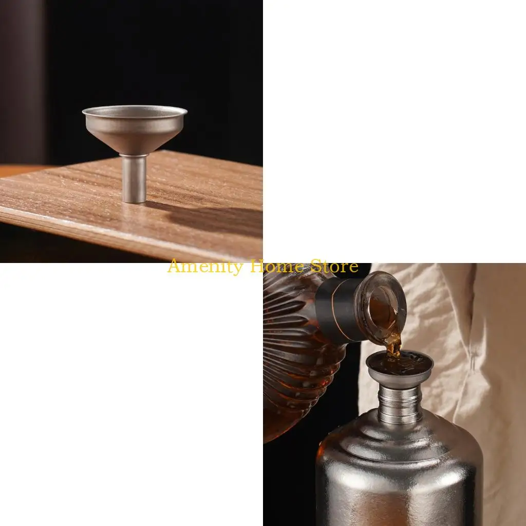 F26C Metal Funnel Space Saving Design Ensuring Smooth Flows Metal Texture for Sauces Seasonings and Liquids