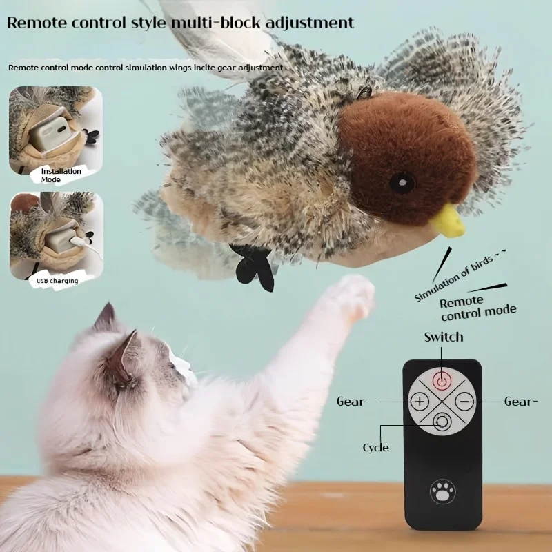 Klapperend vogel kattenspeeltje, interactief Flappy Bird Cat Toy Vogelspeeltje voor katten, gesimuleerd Tjilpen vogel kattenspeeltje, interactief kattenspeeltje