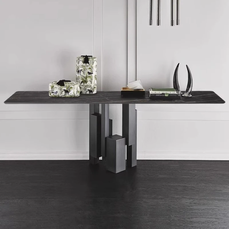 Imported rock slab porch table counter Italian minimalist entry, living room decoration against the wall, foyer bronze end view