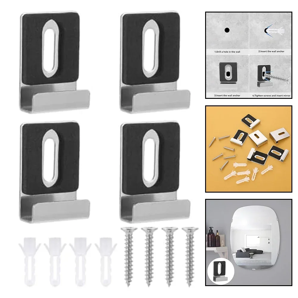 4pcs Wall Glass Mirror Clips Clamp Frameless Bathroom Mirror Glass Wall Mounting Fixing Kit Hardware With Screws Mirror Holder