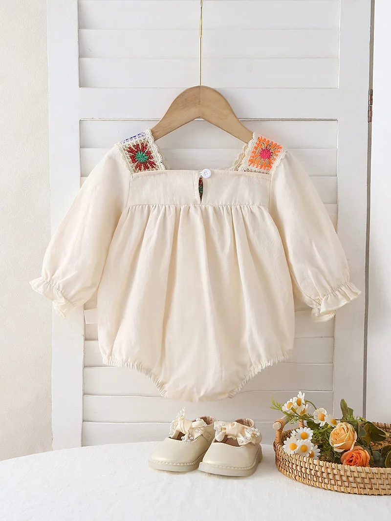 MILANCEL/Новый осенний комбинезон для малышей от 3 до 18 месяцев, милый комбинезон с вышивкой для девочек и малышей, свободный корейский цельный комбинезон с длинными рукавами для младенцев