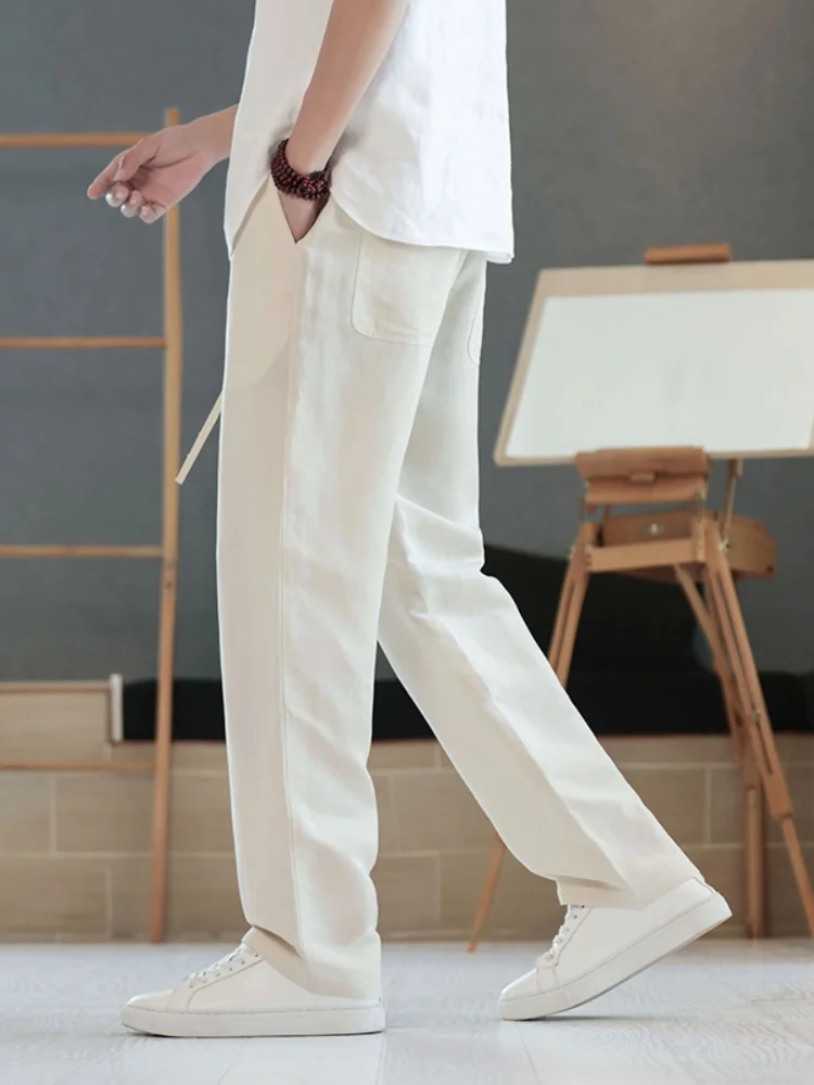 

Мужские повседневные брюки свободного кроя из льна и хлопка, тонкие, дышащие, с широкими штанинами, в новом китайском стиле