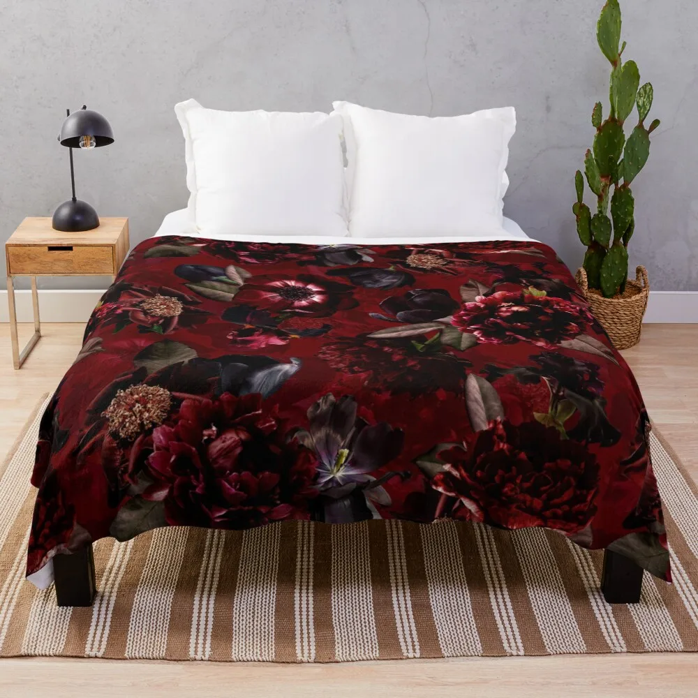 

Dark Red Midnight Roses Botanical Night Garden Nightgarden Throw Blanket Cozy Napping Blanket Gift for Mom Dad