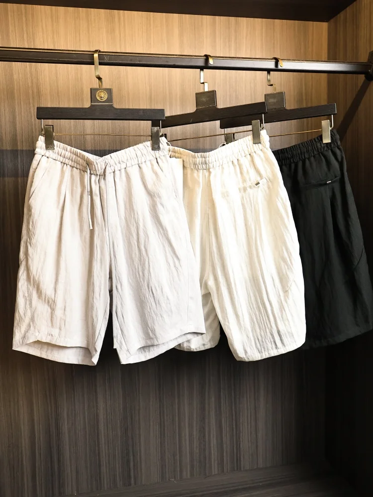 Textured Linen Blend Men's Summer Cloud Soft Feel Skin-Friendly Breathable Cool Elastic Waist Casual Shorts Straight Leg Fit