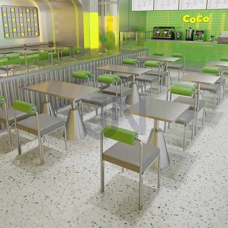 

Internet celebrity milk tea dessert shop cafe against the wall stainless steel card seat sofa industrial style