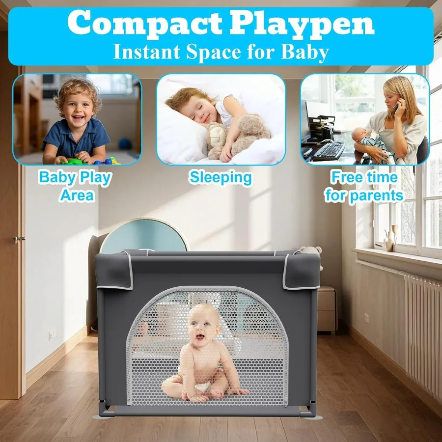 Parque infantil pequeño con estera, parque infantil de 36x36, patio de juegos para interiores y exteriores, patio de juegos para bebés de seguridad resistente con malla suave y transpirable Gr