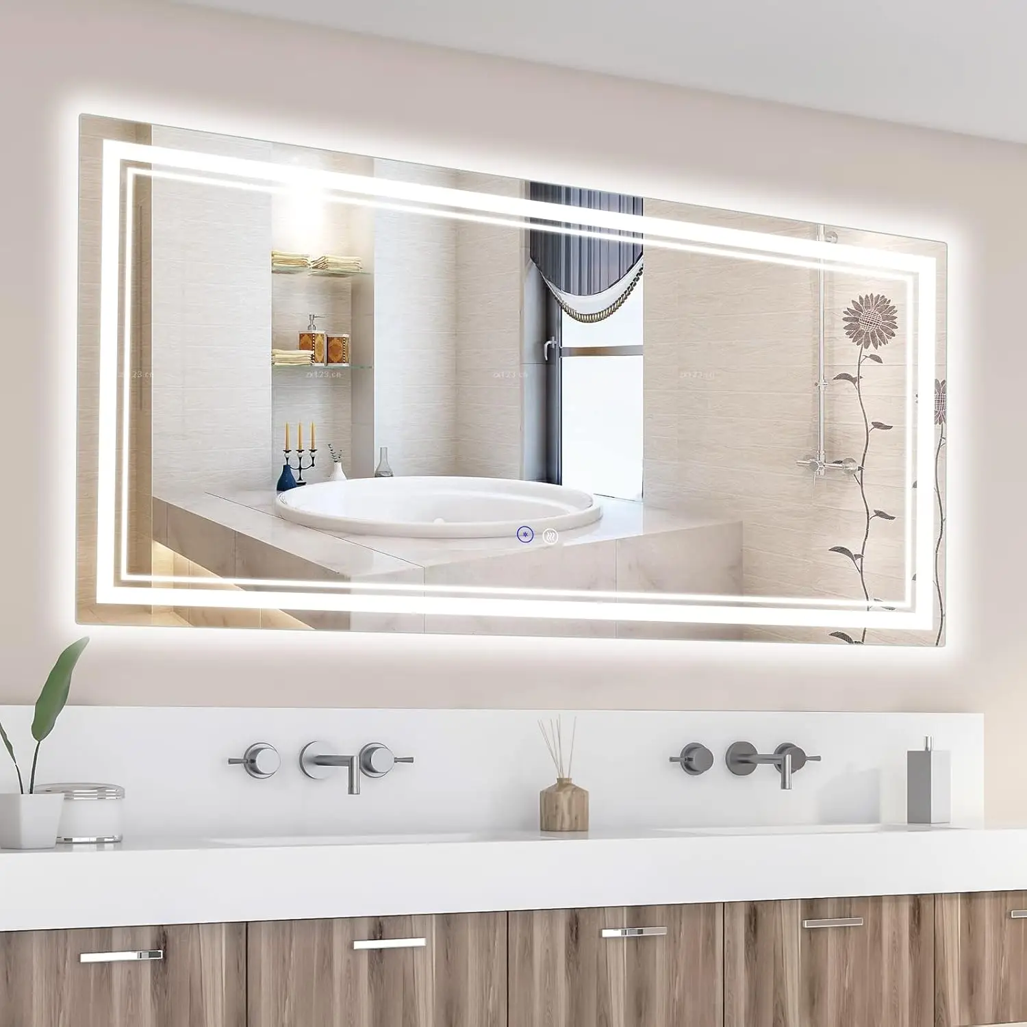 LED Bathroom Mirror, 60 x 28 inch Bthroom Led Mirror with Lights, Dimmable 3 Color