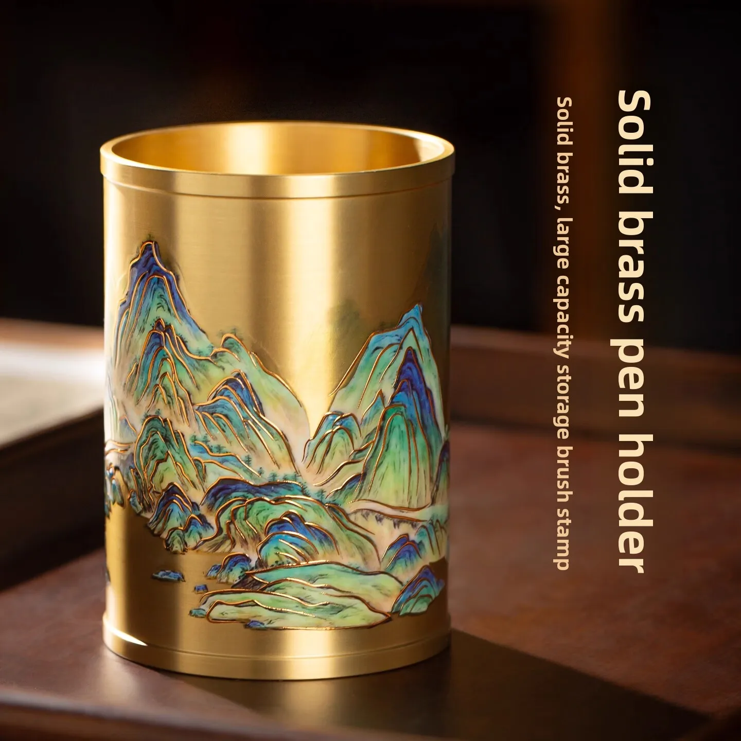 Large Solid Pen Holder Landscape Art Desk Organizer High Capacity Brush Storage Cup for Studio Office Teacher Gift 붓 펜꽂이