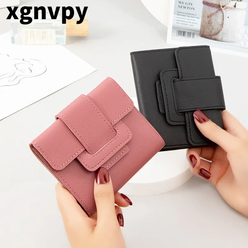 Xgnvpy New Korean Version Solid Color Drawstring Trifold Ladies Wallet Women's Coin Purse Clutch Bag Student Short Wallet Wallet