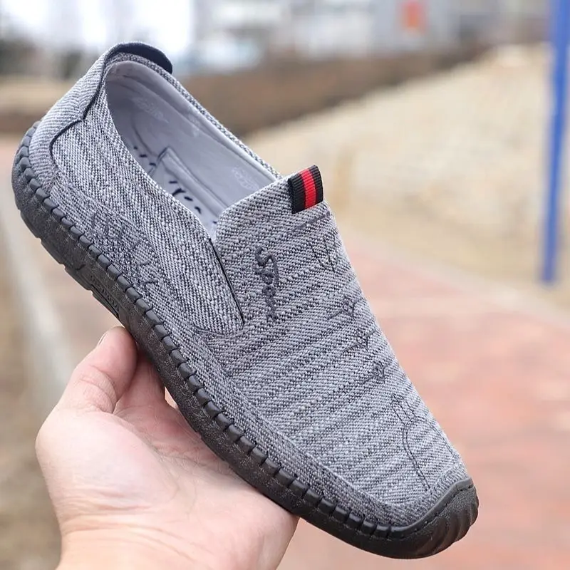 Old Beijing cloth one-pedal men's beef tendon soles canvas driving shoes breathable casual middle-aged shoes casual