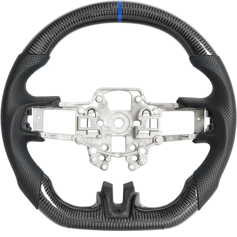 

Real Carbon Fiber Steering Wheel D-Type Blue Stitching Center Line For Ford Mustang GT 2018-2023 Without Heated Car Accessories