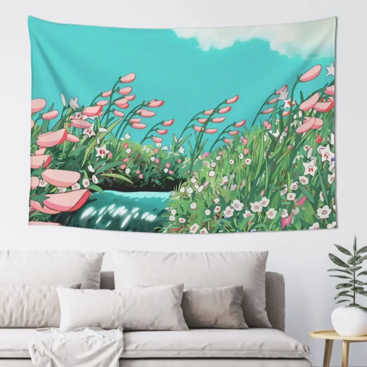 

Anime Flowers in the river Scenery Tapestry Room Decorator Luxury Living Room Decoration Tapestry