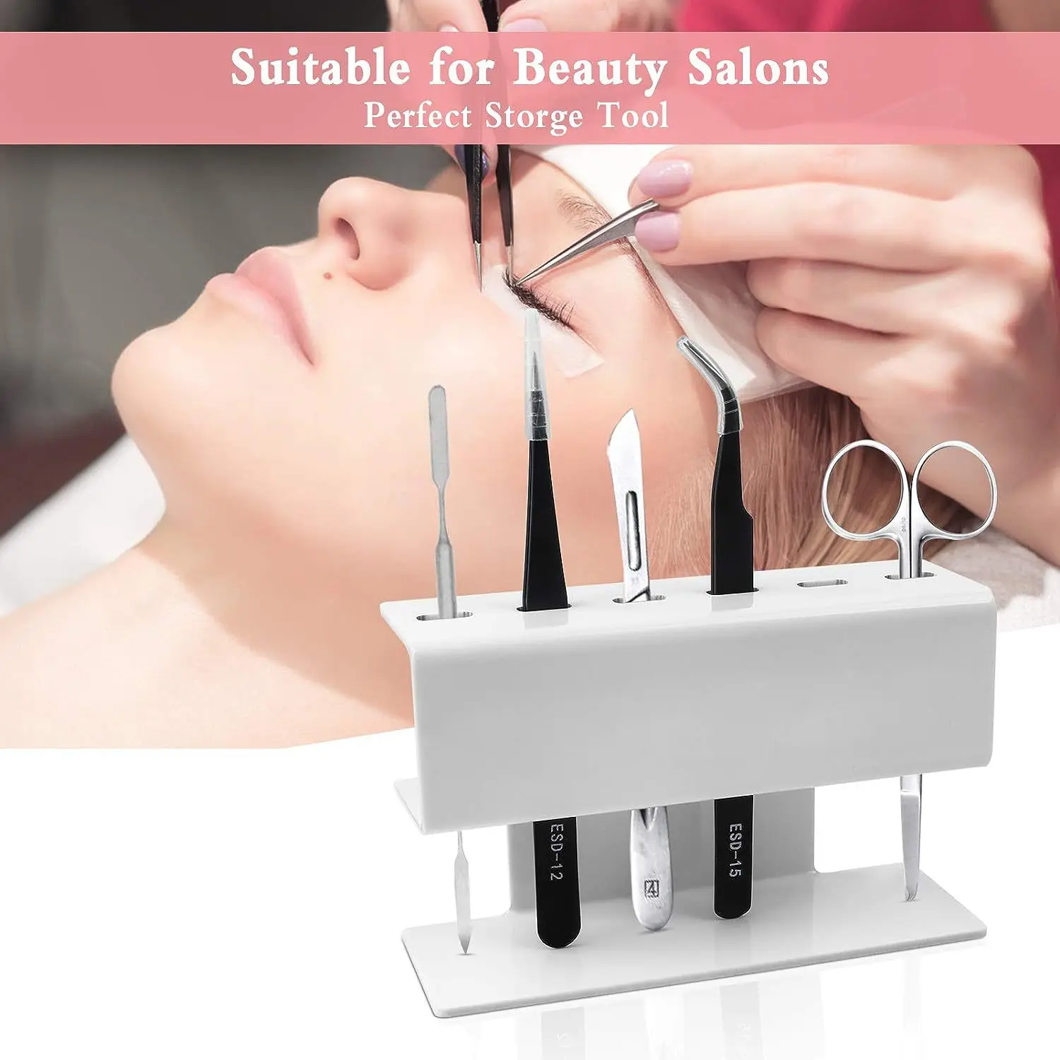 Stylish Acrylic Eyelash Tweezer Organizer 6-Hole Display Stand for Beauty Artists, Enhances Efficiency Aesthetic in Salon Setup
