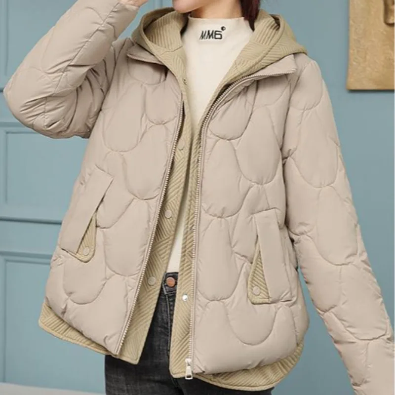 جديد الشتاء سميكة الدافئة المرأة أسفل سترة فو قطعتين مقنعين معطف القطن ركاب الماس نمط الإناث أبلى