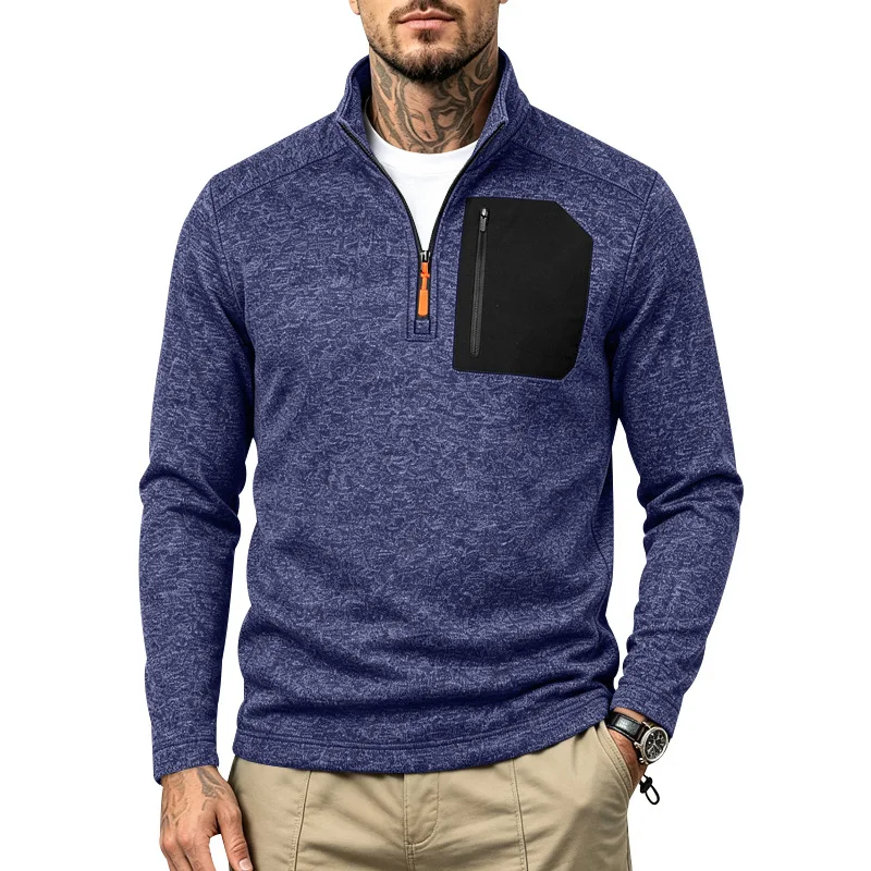 European, American autumn and winter men's heavy fleece warm casual tactics functional cationic zipper pullover sweater