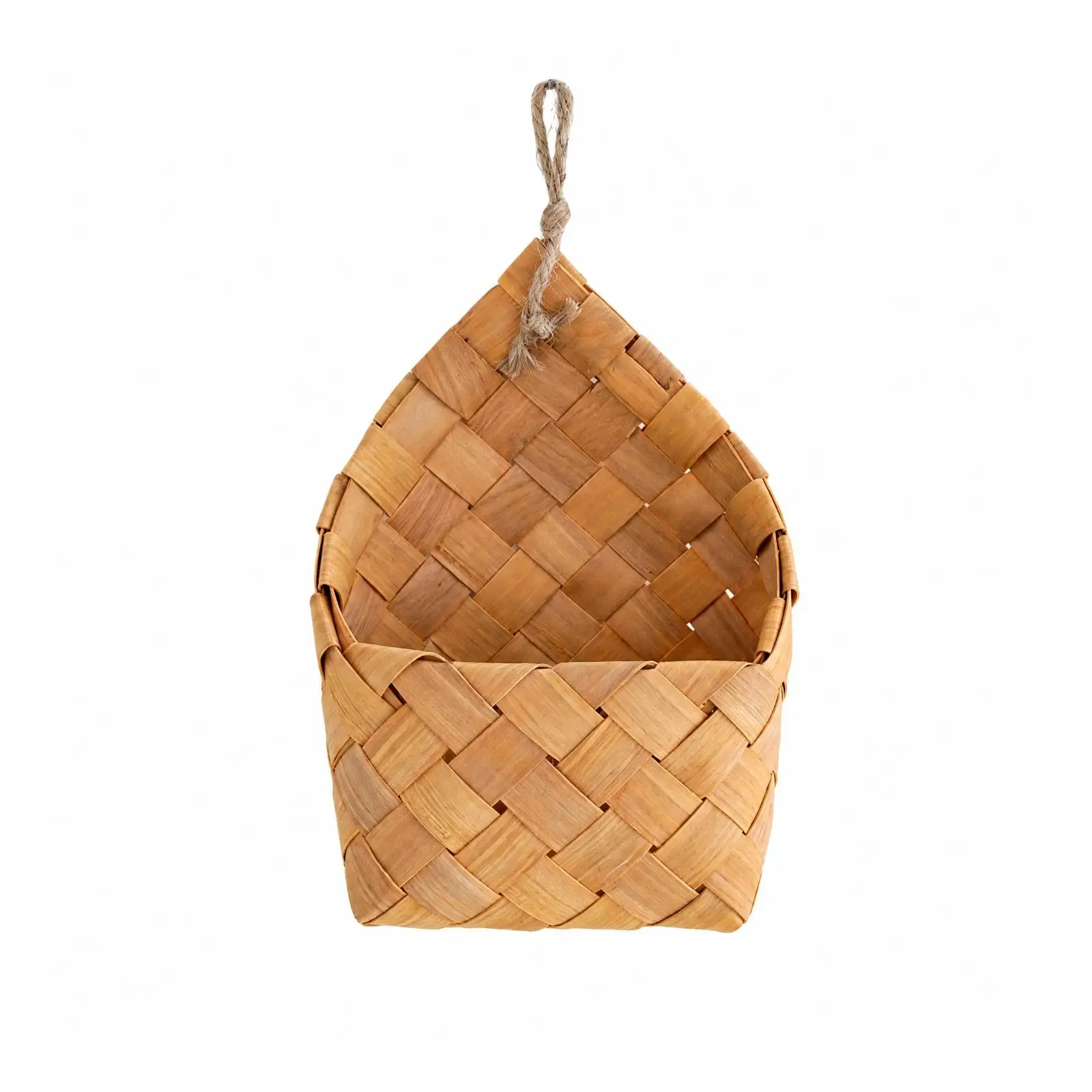 Woven Wood Chip Basket Wall Hanging Storage Organizer with Cord Loop for Produce Bread Kitchen Supplies Small Items