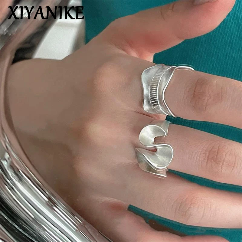 XIYANIKE Hip Hop nieregularne skręcane mankiety pierścionki dla kobiet dziewczyna moda punkowa nowa biżuteria prezent dla przyjaciela Party anillos mujer