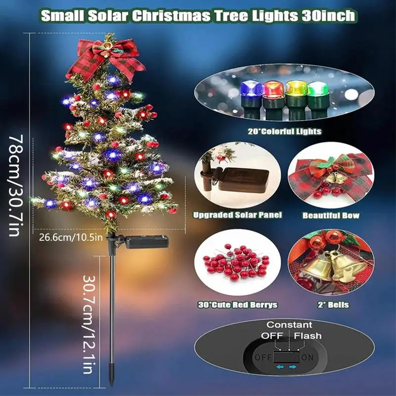 Solar Outdoor Christmas Tree LED Christmas Pathway Lights Multi-Color Outdoor Lighted Christmas Tree Solar Powered Christmas