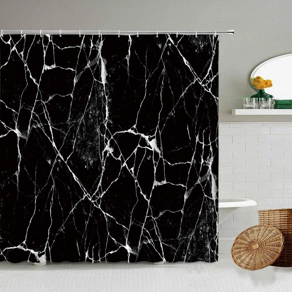 Marble Striped Shower Curtain for Bathroom, Waterproof Screen with Hook, White, Gray, Gold, Black, Decorative Accessories