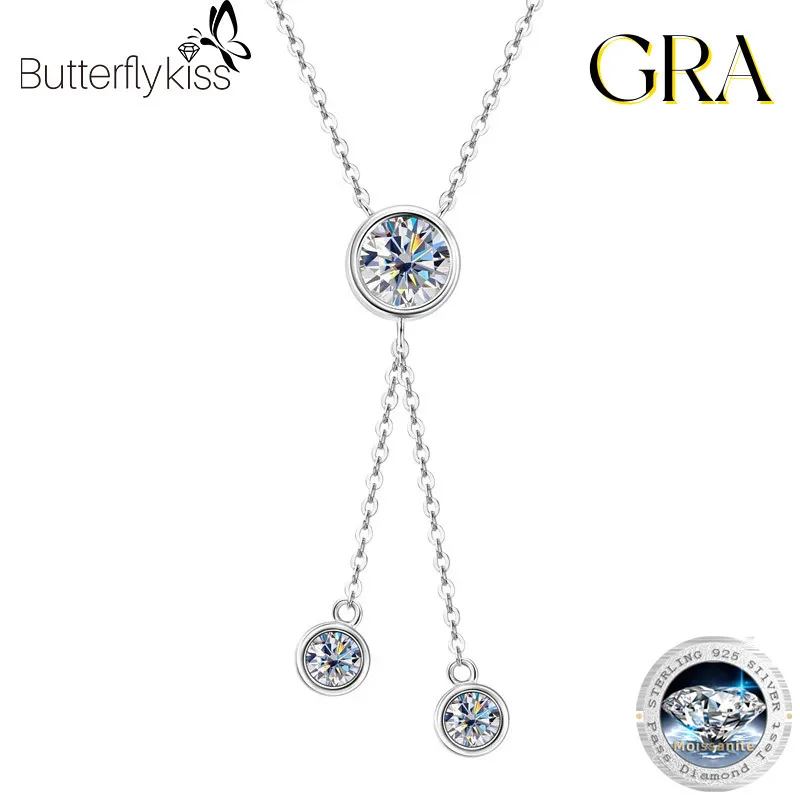 

Ожерелья с подвеской из муассанита Butterflykiss 1,60 карата для женщин, Y-образное ожерелье с кисточками, оригинальная цепочка на грудь из стерлингового серебра 925 пробы