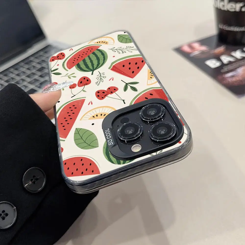 Summer Watermelon Cute Cartoon Phone Case Matte Colored Silver For IPhone 15 14 16 13 12 11 Pro Max Plus XS X Shockproof Hard Co