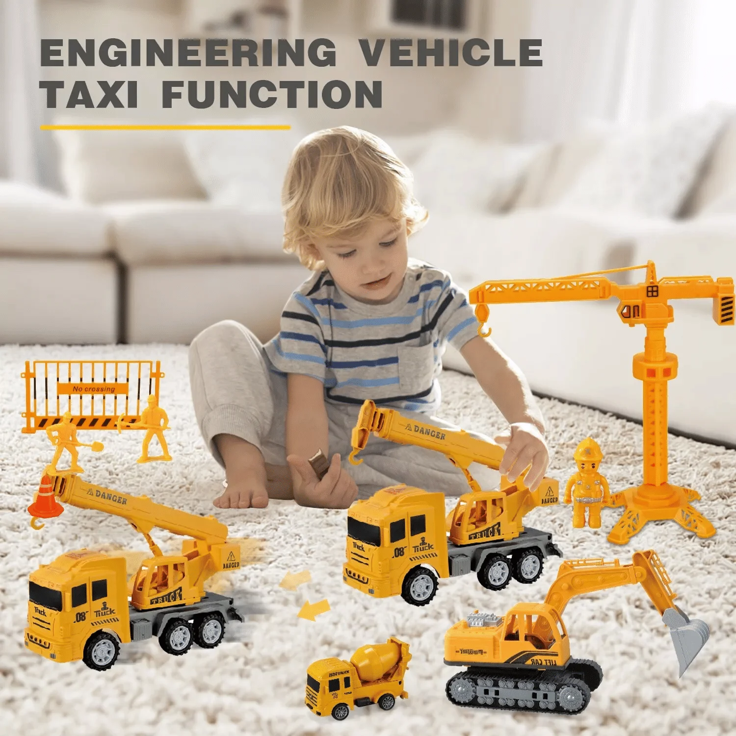 Construction Vehicle Toy Truck w/Play Mat Road Signs, Dump Trucks, Excavator, Cement Mixer Trucks, Crane, Engineering Vehicles