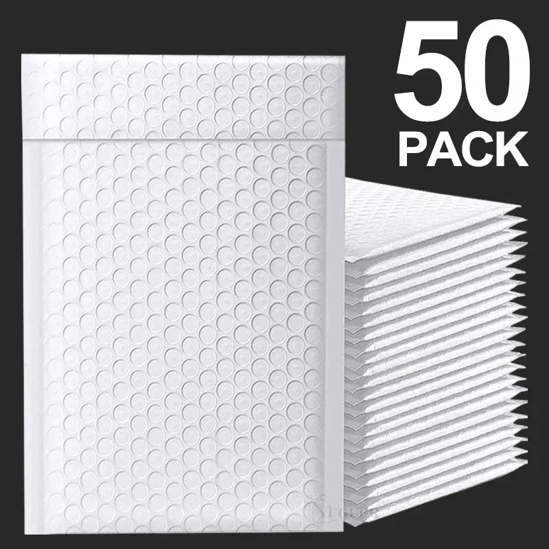 50/10 Uds. Bolsa de sobres de burbujas impermeable de espuma blanca sobres de burbujas bolsas de sobres de envío bolsas de embalaje con sello de