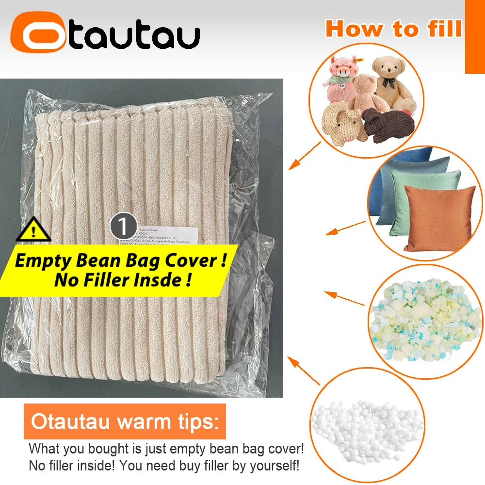 OTAUTAU Cotton Corduroy Children Bean Bag Cover Armchair Pouf SF400【No Filler Inside! You Need To Buy Filler By Yourself !】