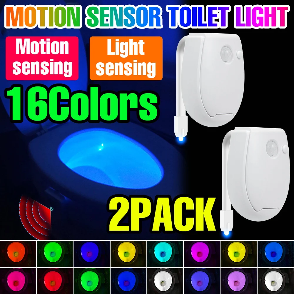 2pcs LED PIR Motion Sensor Toilet Lamp RGB Washroom Backlight Indoor 7 Colors Atmosphere Nightlight Home Bathroom Decor Lighting