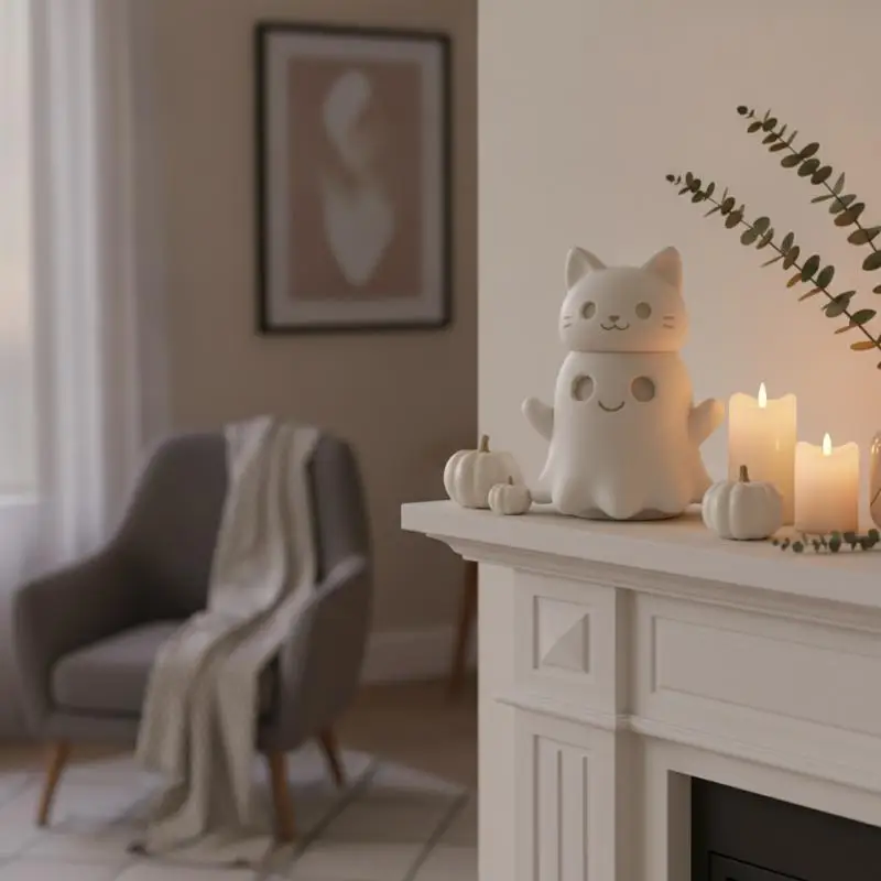 3D Printed Ghost Cat Model – Halloween Sculpture, Desktop Decoration Gift, Minimalist Decor For Room And Office