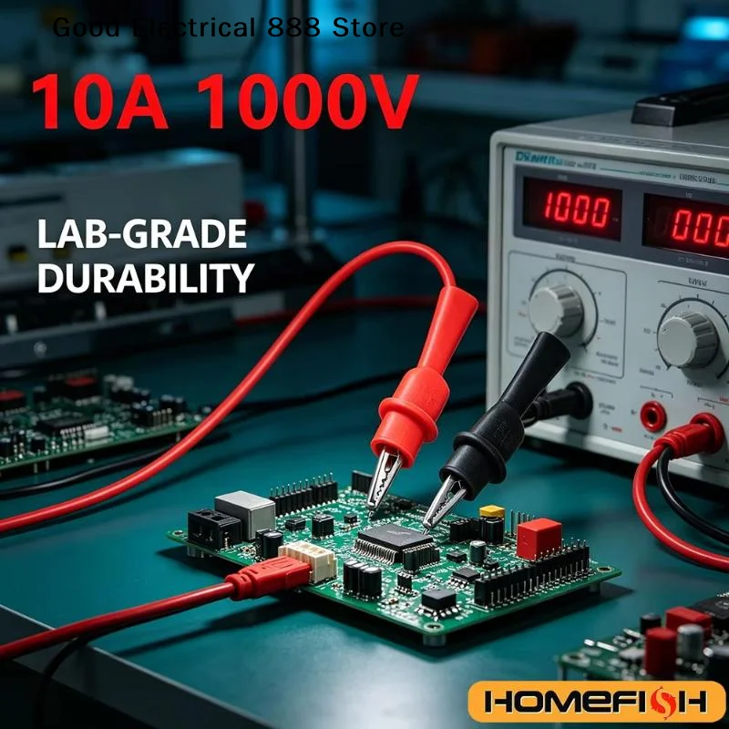 【G】2pcs Alligator Clips Test Clip Clamp Set Red Black Wire Tips 10A 1000V Multimeter Tester Probes For AC DC Power Measurement