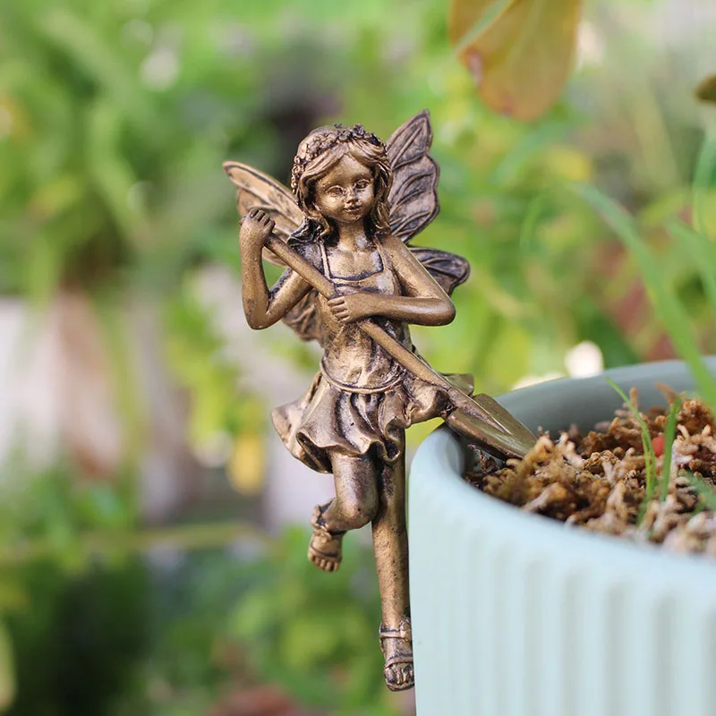Vintage Bronze Fairy Hanging Flower Pot Garden Patio Decor