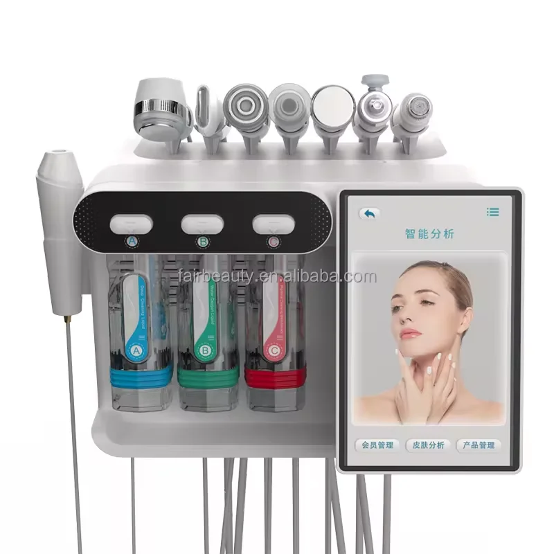 Portable 8 In 1 Oxygen Facial Machine Skin Analysis H2O2 Small Bubble Hydro Dermabrasion Deep Cleansing Machine