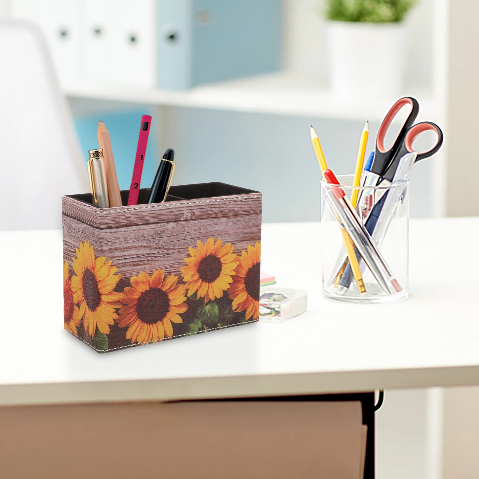 

Desktop Storage Box 2 Grids Material Large Capacity Pen Pencil Holder Office Supply Colorful Multi-functional Organizer
