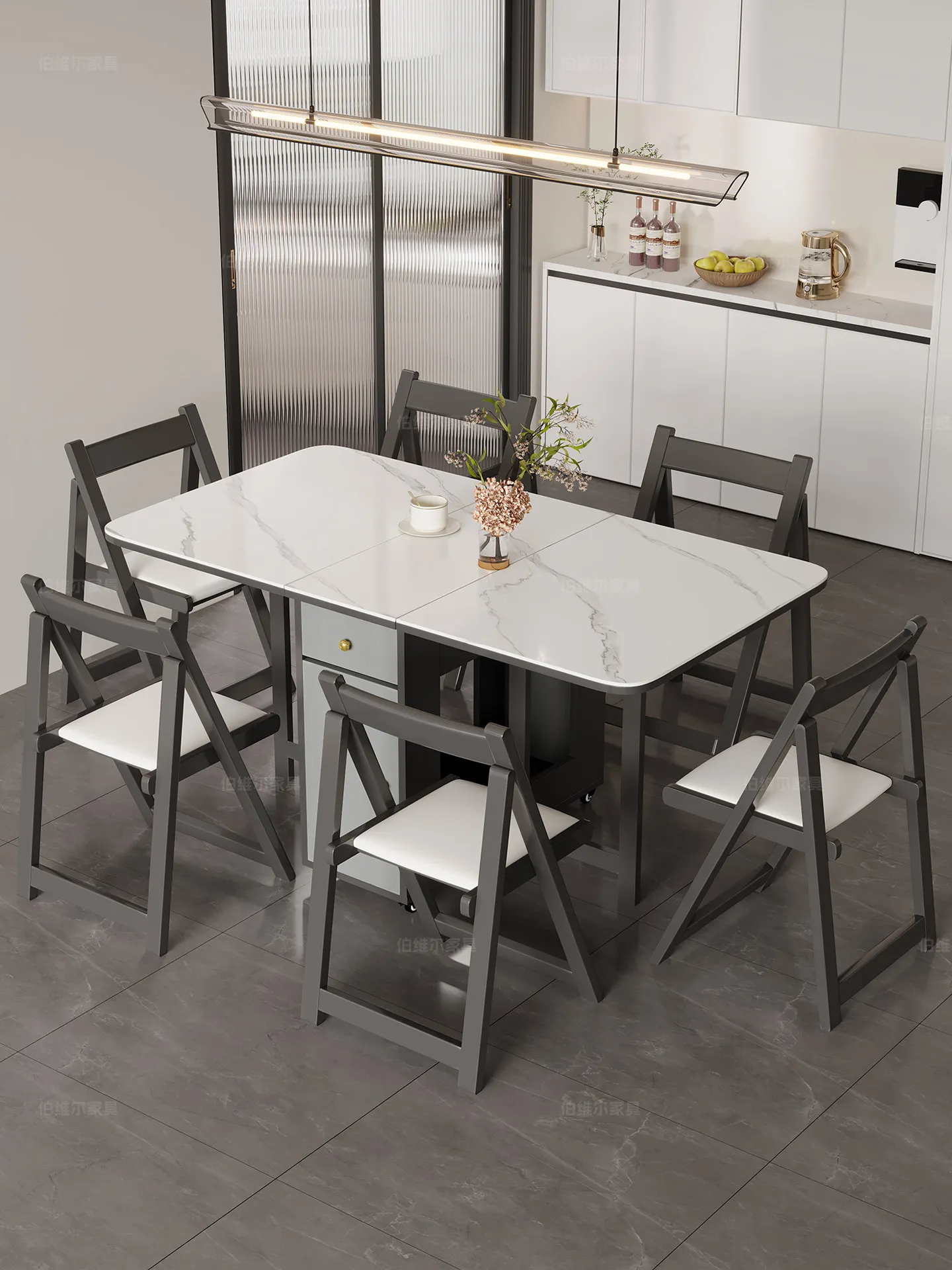 Slate dining table Multifunctional invisible foldable combination Small apartment household retractable rectangular table