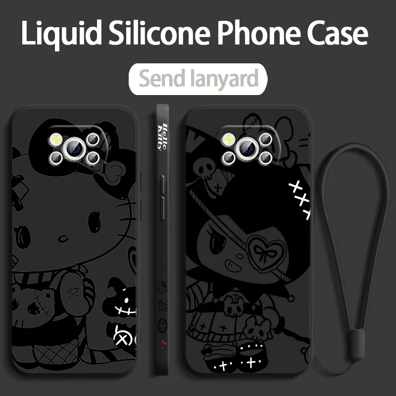 Cute Kuromi Helle Kitty For POCO X6 X5 X4 X3 NFC F5 F4 F3 M6 M5 M4 M3 C65 C40 C55 Pro GT Liquid Left Rope Phone Case