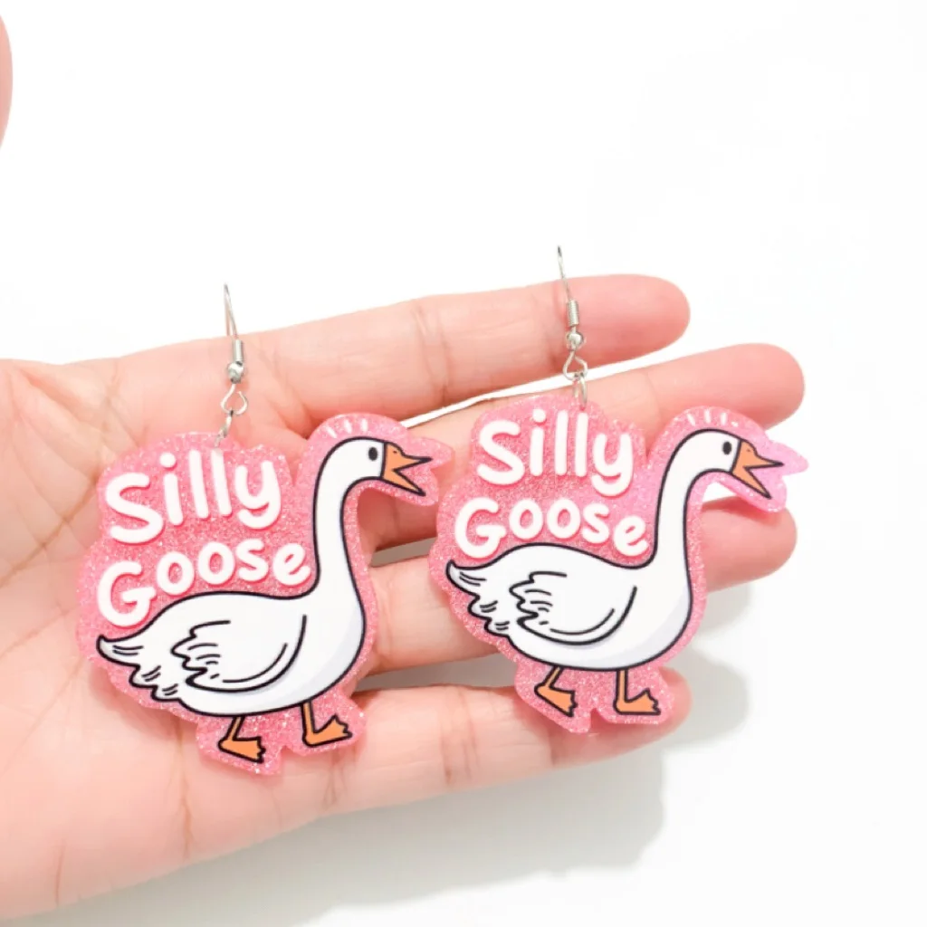 Pendientes acrílicos con purpurina para mujer, aretes coloridos de gota de ganso Silly, aros de epoxi de espalda plana, regalos de joyería, 1 par