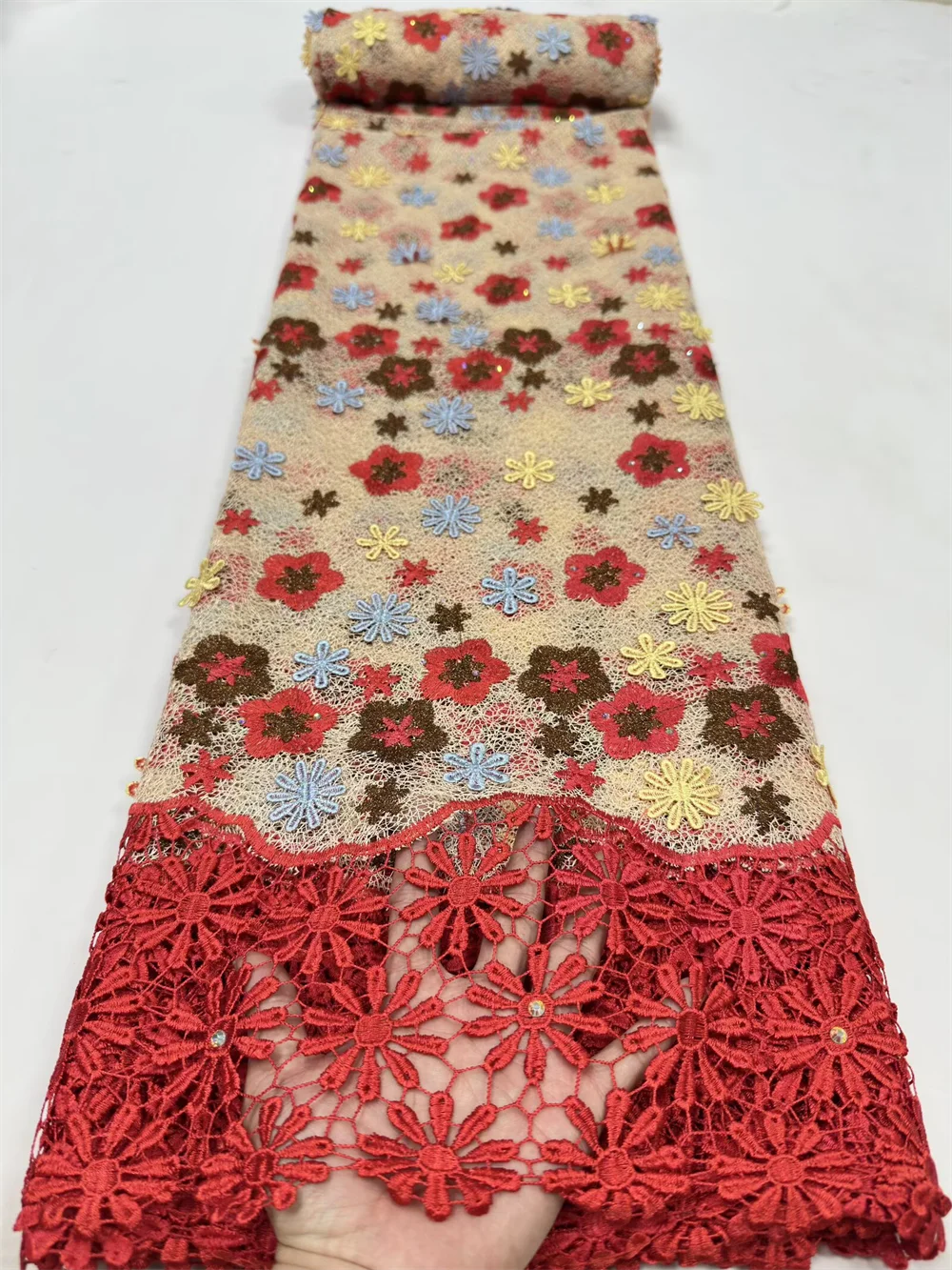 Fashion African Random Mesh Guipure Cord Stones Fabric 2027 High Quality Nigeria Net Water Soluble Lace For Women Evening Dress